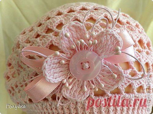 НЕЖНЫЙ АЖУРНЫЙ БЕРЕТИК С ЦВЕТКОМ.