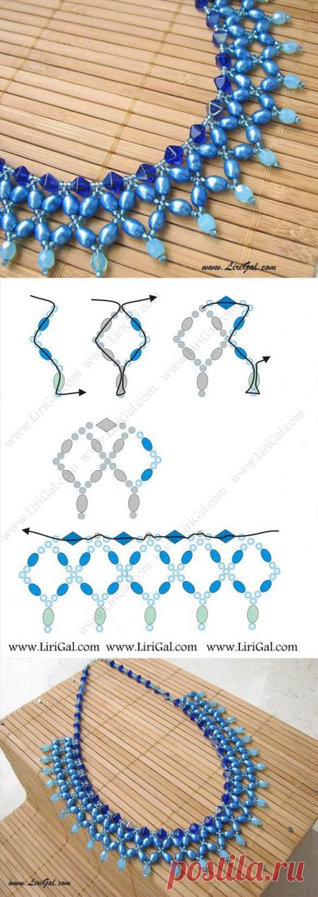 Ажурное колье из бисера "Натали". Схема плетения.