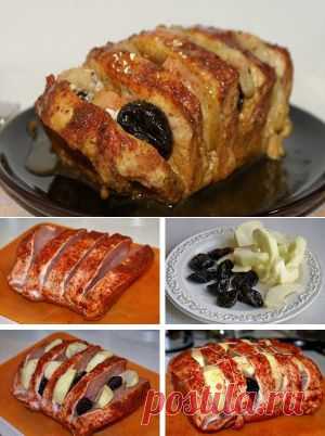 Запеченное мясо с черносливом и яблоками |
