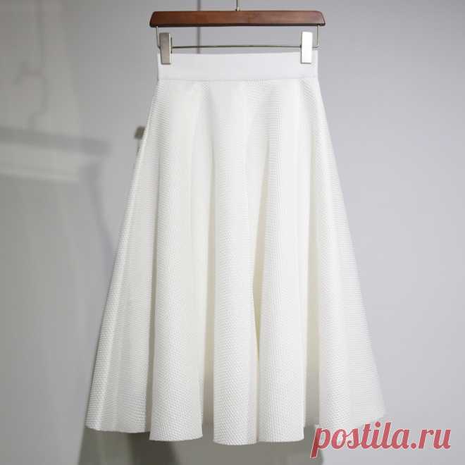 2016 Год Сбора Винограда Способа Высокой Талией Pure Color Плиссированные Юбки Женщины Midi Юбки Черный Белый Faldas Saia Длинные Юбки купить на AliExpress