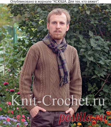 Пуловер мужской спицами.