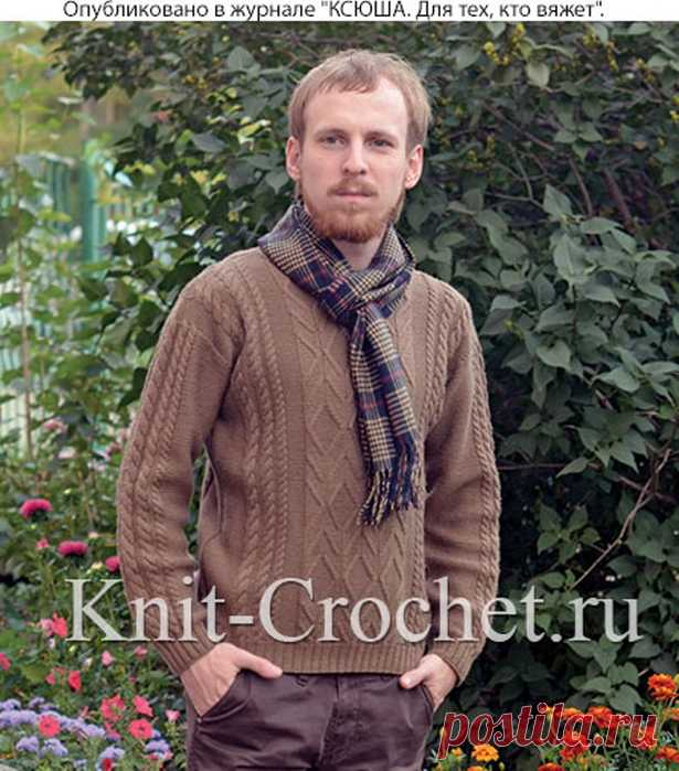Пуловер мужской спицами.