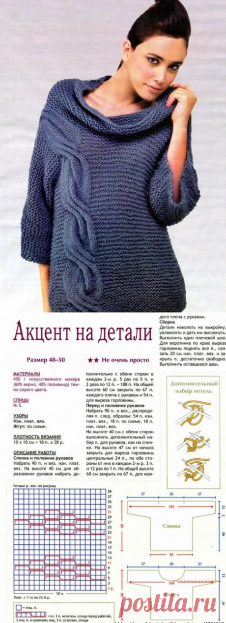 Пуловер спицами с косой описание. Стильный женский пуловер спицами | Домоводство для всей семьи