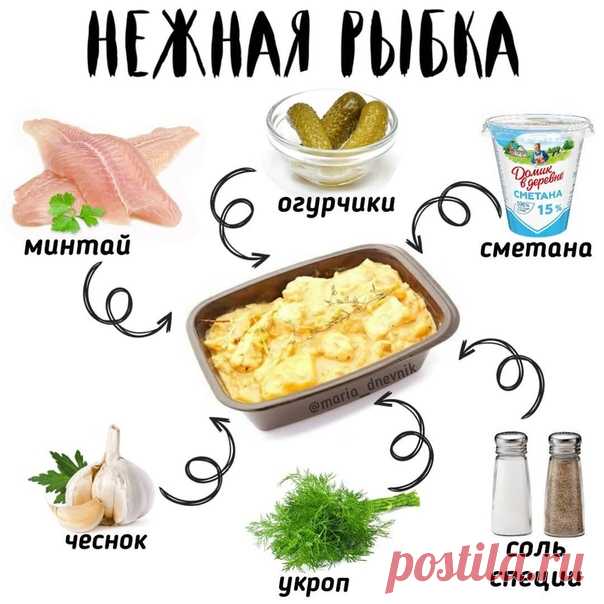 НЕЖНАЯ РЫБКА
Рыба в сметане в духовке – блюдо без особых поварских навыков и усилий Получается очень нежной и сочной!
⠀
Ингредиенты:
- филе минтая 500г
- сметана 15% 250г
- маринованные огурцы 2шт
- укроп
- чеснок 2 зубчика
- соль, специи по вкусу
⠀
Приготовление:
⠀⠀Для соуса режем мелко огурчики или натираем на терке, чеснок выдавливаем через пресс, укром шинкуем и смешиваем всё это со сметаной.
⠀⠀Режем минтай на кусочки и выкладываем в форму длязапекания, солим, добавляе...