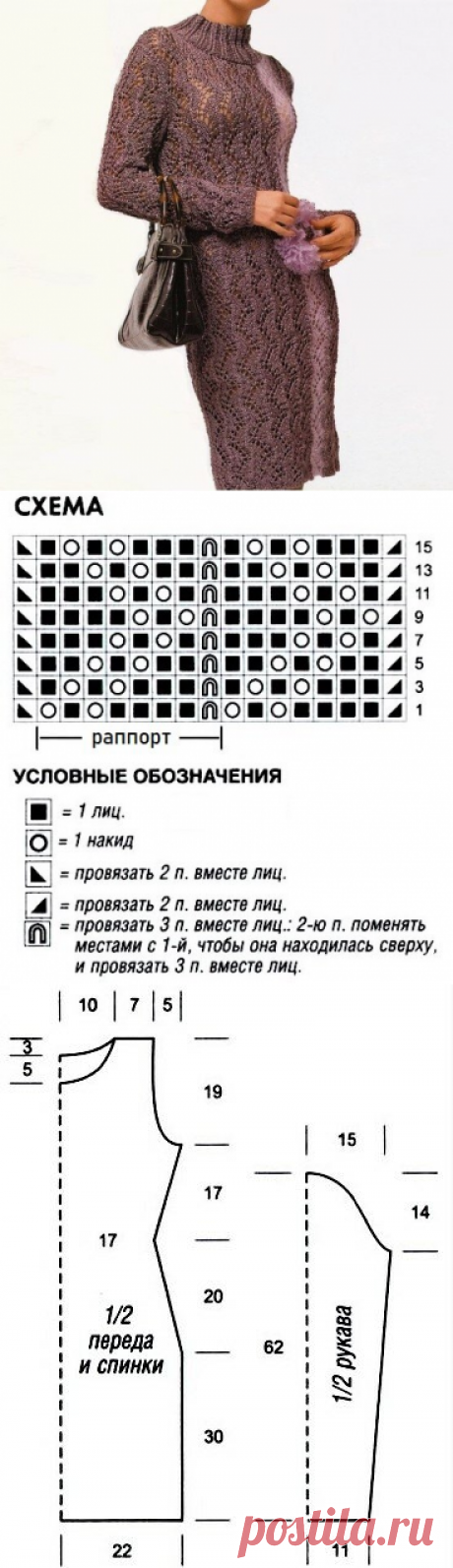 Элегантное платье, связанное ажурным узором спицами (с описанием) | Идеи рукоделия | Яндекс Дзен