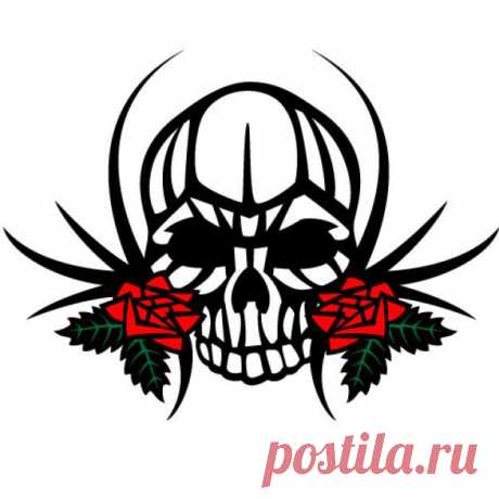 Череп человека с двумя розами | Скачать вектор