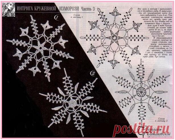 Скоро Новый год! Еще можно успеть связать снежинки. Может быть, на елку, может быть, в качестве знака внимания к близким, положив их в подарочную коробочку. Несколько схем: