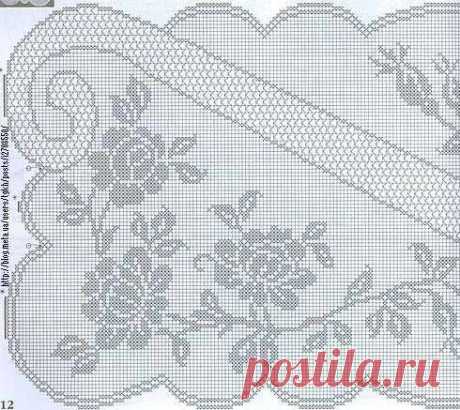 Блог &quot;tgkh&quot;. Небольшая прямоугольная скатерть вязаная крючком (диагональной симметрии с филейной сеткой по диагонали), Блог пользователя tgkh