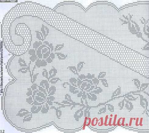 Блог "tgkh". Небольшая прямоугольная скатерть вязаная крючком (диагональной симметрии с филейной сеткой по диагонали), Блог пользователя tgkh