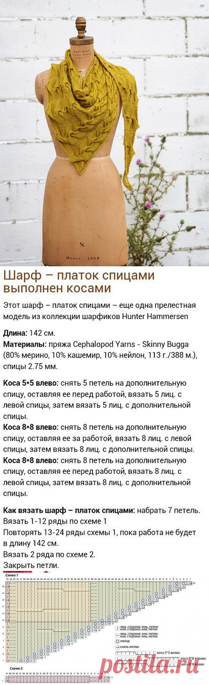 Шарф-платок спицами. Схема — HandMade