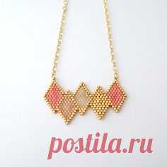 Collier scandinave losanges en perles miyuki ★ or gold filled | Crochet bracelet