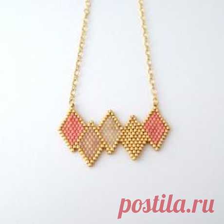 Collier scandinave losanges en perles miyuki ★ or gold filled | Crochet bracelet