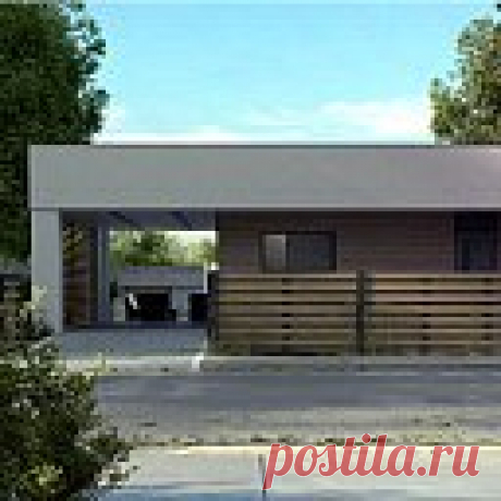 Проект Zx117 Современный одноэтажный дом хай-тек с навесом для автомобиля - Z500 - Проекты домов и гаражей Современный одноэтажный дом хай-тек Zx117 с навесом для автомобиля и эффектным местом для отдыха в качестве террасы порадует любителей необычных решений.Преимущества проекта Zx117:Кубические формы, открытый гараж, совмещенный с террасой и необычные сочетания отделочных материалов делают облик дома современным и привлекательным.На закрытой кухне все хозяйственные проце...