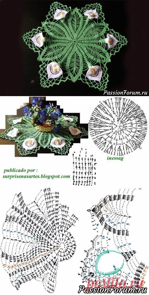 Салфетка с цветами каллами. Схема | Вязаные крючком аксессуары