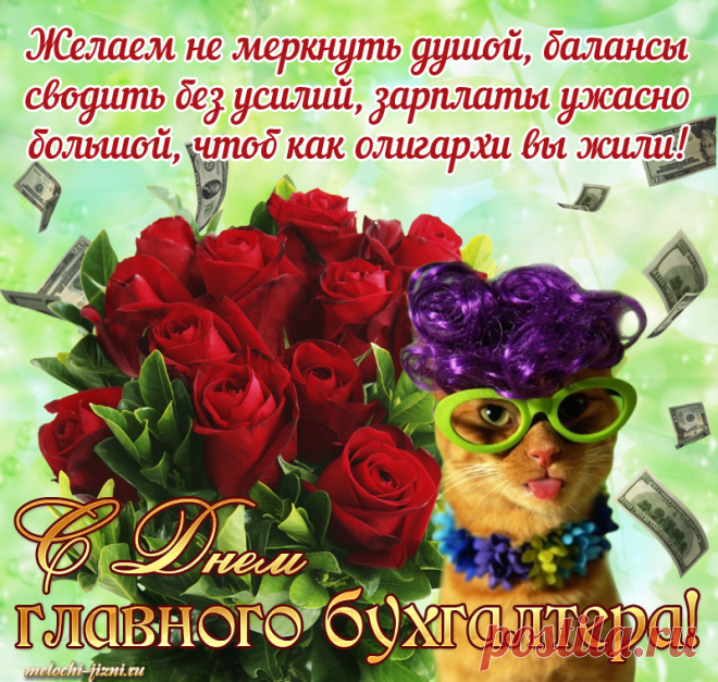 С днем главного бухгалтера поздравляю,
Звонко стучащих клавиш в радость, желаю.
Чтобы отчеты тебя не утруждали,
А большие вознаграждения на карту бежали.