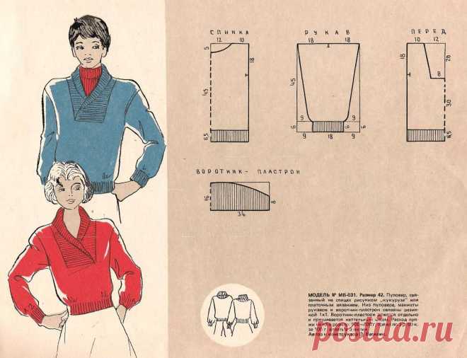 Пуловеры с воротником-пластрон связанные на спицах