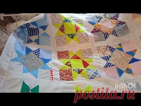 Мое лоскутное шитье, пэчворк, звезда Огайо, плед из джинсов