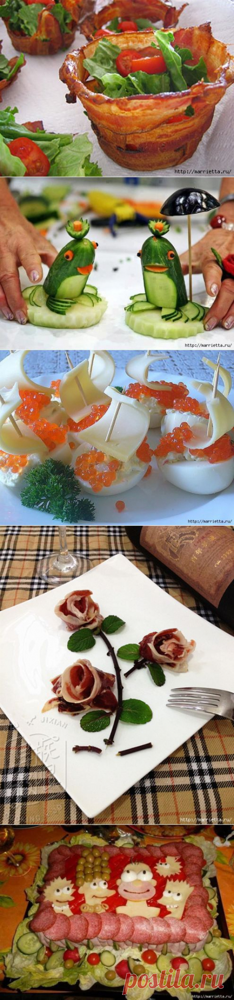 Розы и корзинки из ветчины, тюльпаны из помидоров и другие красивые вкусности.