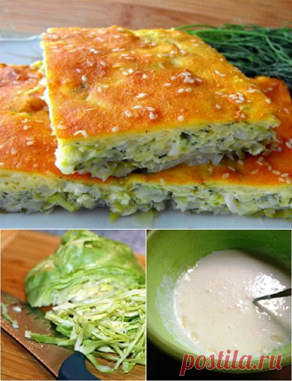 Быстрый пирог с капустой на кефире: порубил, залил — готово!