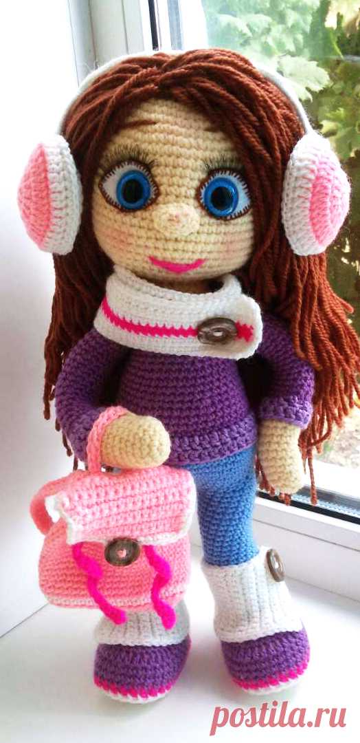 PDF Модница крючком. FREE crochet pattern; Аmigurumi doll patterns. Амигуруми схемы и описания на русском. Вязаные игрушки и поделки своими руками #amimore - большая кукла, каркасная куколка, девочка.