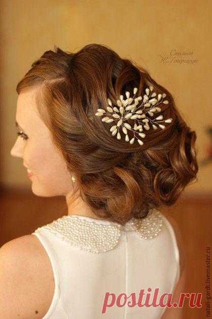 Купить Украшение "Капелька" - белый, Украшение ручной работы, украшение для волос, украшение для невесты