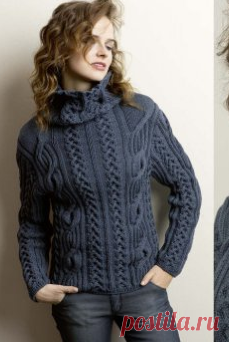 Женский свитер с косами » Ниткой - вязаные вещи для вашего дома, вязание крючком, вязание спицами, схемы вязания