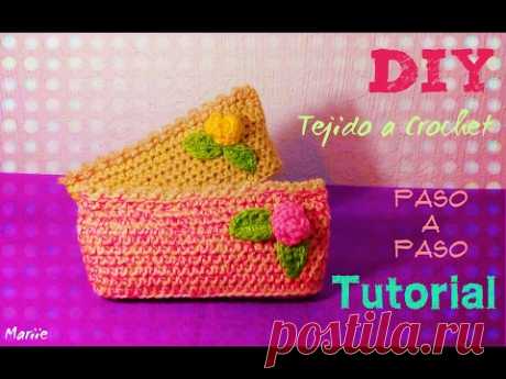 MiniNeceser con Boton de Rosa !! Tejido a Crochet!!!