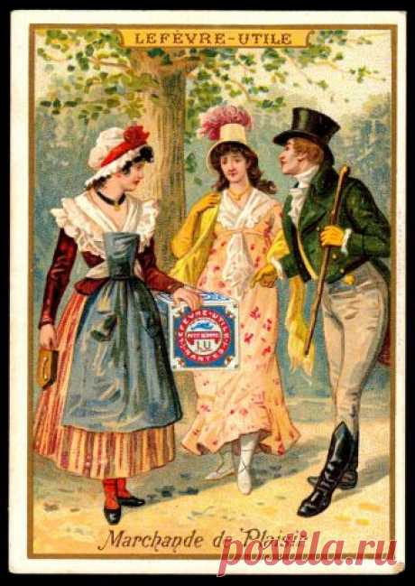 French Tradecard - Marchande de Plaisir Lefèvre-Utile, "Scenes with Lefèvre-Utile biscuits" c1900