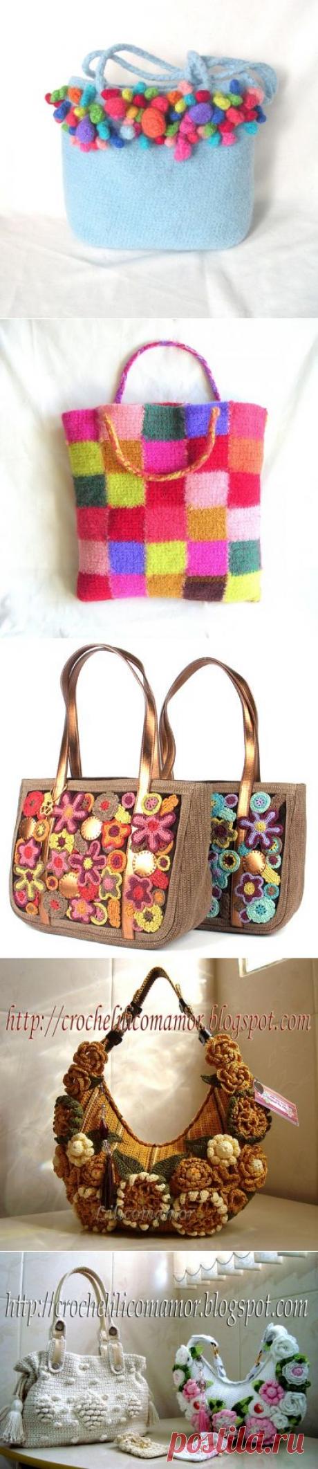 Оригинальные вязано-валяные сумки с цветами — Рукоделие