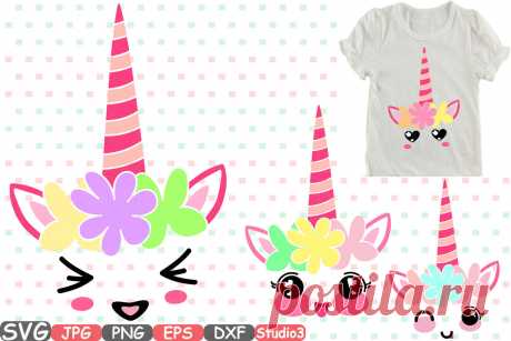 Flower Unicorn Smile Monogram Silhouette SVG Cutting Files Digital Clip Art Graphic Studio3 cricut cuttable Die Cut Machines birthday face smile kawaii animals -67sv By HamHamArt | TheHungryJPEG.com