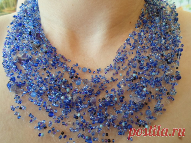 Ожерелье и браслет морской  в стиле "воздушка"