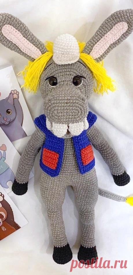 PDF Осёл крючком. FREE crochet pattern; Аmigurumi animal patterns. Амигуруми схемы и описания на русском. Вязаные игрушки и поделки своими руками #amimore - большой осёл из детского мультфильма, ослик из Бременских музыкантов.