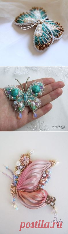(2) Pearl beaded butterfly | Beaded - Brooches