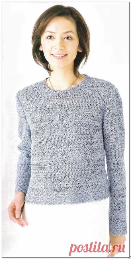 Ажурный пуловер крючком.