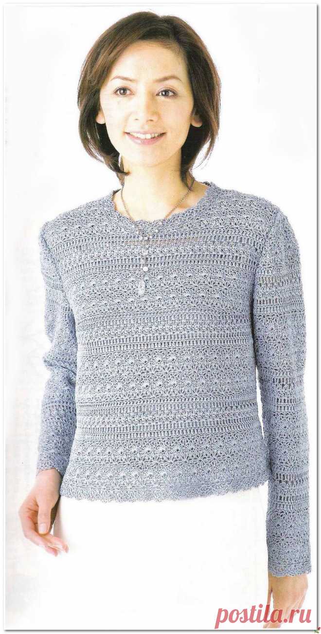 Ажурный пуловер крючком.