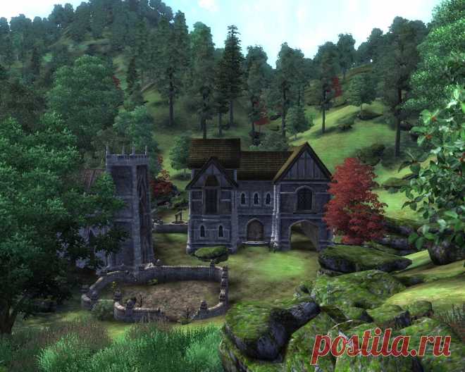 Приорат Девяти (Priory of the Nine). Появляется в игре после установки соответствующего официального дополнения. Состоит из двух зданий: часовни с примыкающим к ней огородом и собственно приората с внутренним двориком, обнесенным каменным заборчиком. Все выглядит достаточно заброшенным, но не запущенным.
Priory of the Nine. Appears in the game after installing the corresponding official add-on. It consists of two buildings: a chapel with an adjacent vegetable garden and the priory itself with