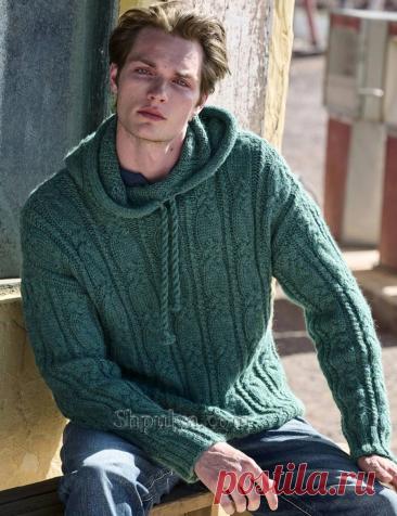 Мужской пуловер с капюшоном и узором «Косы» — Shpulya.com - схемы с описанием для вязания спицами и крючком