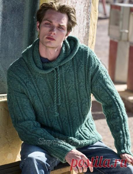 Мужской пуловер с капюшоном и узором «Косы» — Shpulya.com - схемы с описанием для вязания спицами и крючком