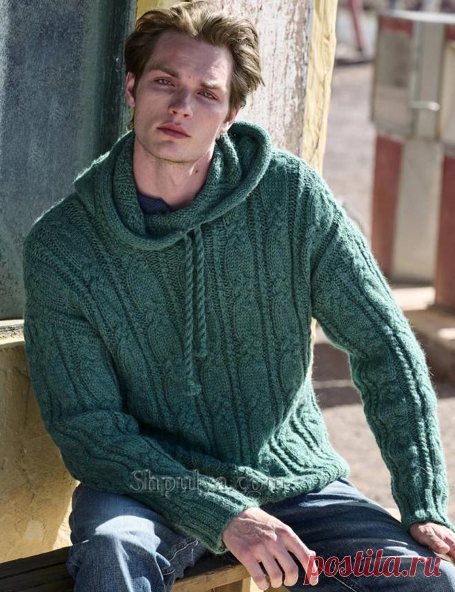 Мужской пуловер с капюшоном и узором «Косы» — Shpulya.com - схемы с описанием для вязания спицами и крючком