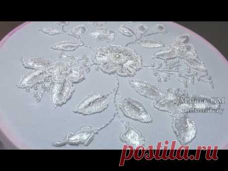 Hand Embroidery: White silk flowers Dimensional stitches / Бразильская белая Вышивка