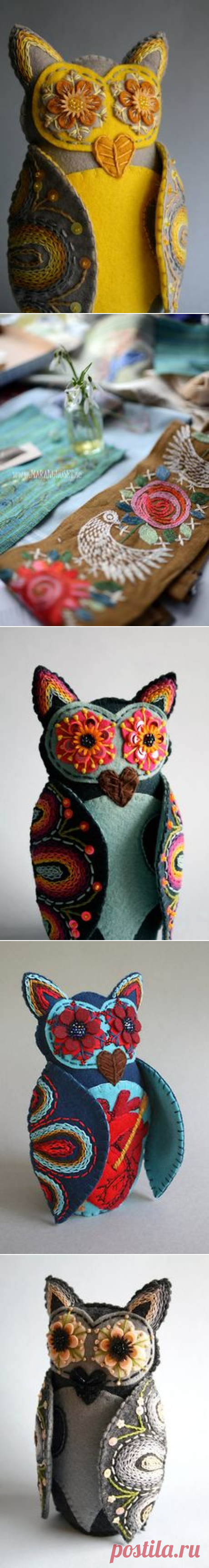 (23) Owl Doll- Embroidered Felt- Mexican Folk Art- Hoot