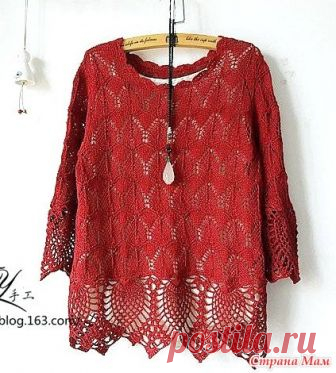 Нарядная туника из льняной пряжи. Спицы+крючок. http://www.bianzhirensheng.com/