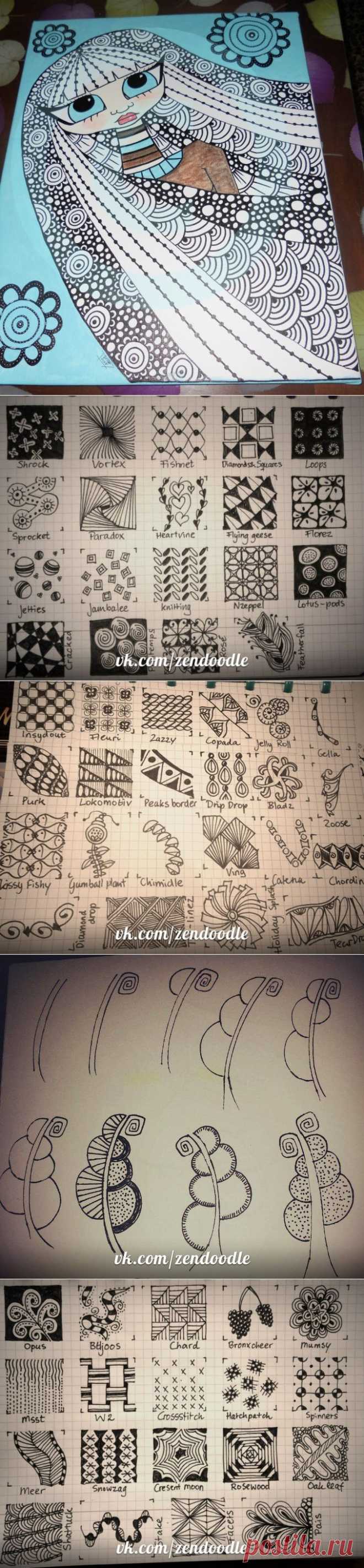Дудлинг-идеи для открыток и 26 новых оригинальных узоров Зентангл