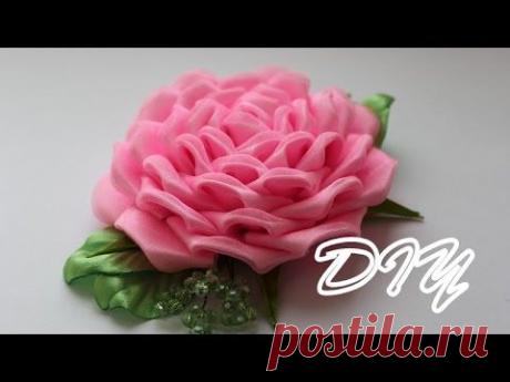 Роза Канзаши "Розовое сияние" / Rose Kanzashi "Pink shining"