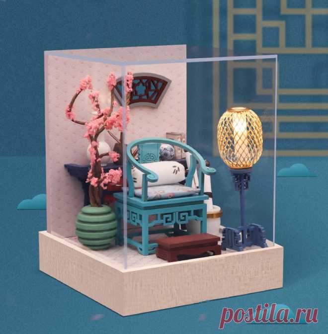 DIY миниатюрный деревянный Casa кукольные дома китайские комнаты с мебелью светильник кукольный домик Модель Roombox игрушки для взрослых подарки на Рождество | Игрушки и хобби | АлиЭкспресс