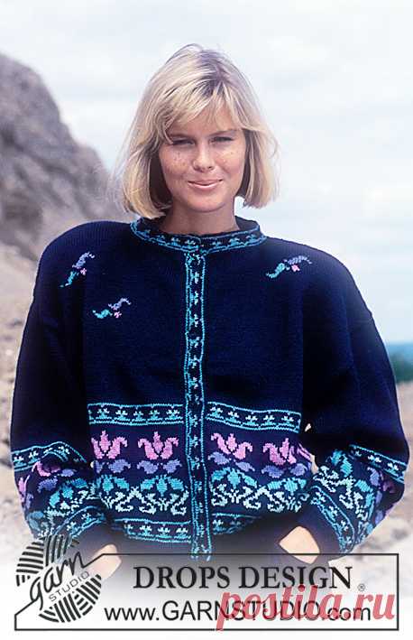DROPS 23-13 - DROPS jacket with lily pattern borders in “Alpaca”. Size S – L. - Free pattern by DROPS Design