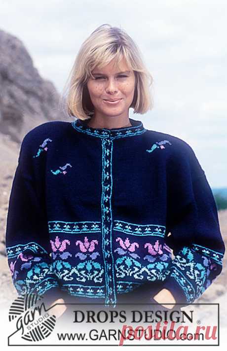 DROPS 23-13 - DROPS jacket with lily pattern borders in “Alpaca”. Size S – L. - Free pattern by DROPS Design