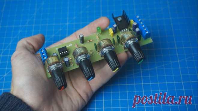 Активный трёхполосный темброблок с однополярным питанием Приветствую, Самоделкины! В этой статье будет сборка интересного модуля, а именно, собирать мы будем активный трёхполосный темброблок с однополярным питанием. Данный темброблок предназначен для регулирования тембра нижних, средних, высоких частот и уровня громкости. Схему будущего темброблока,