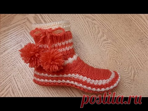 НОВИНКА 2021 : Тапочки-следки (сапожки-следки)  на двух спицах без швов // patik modelleri