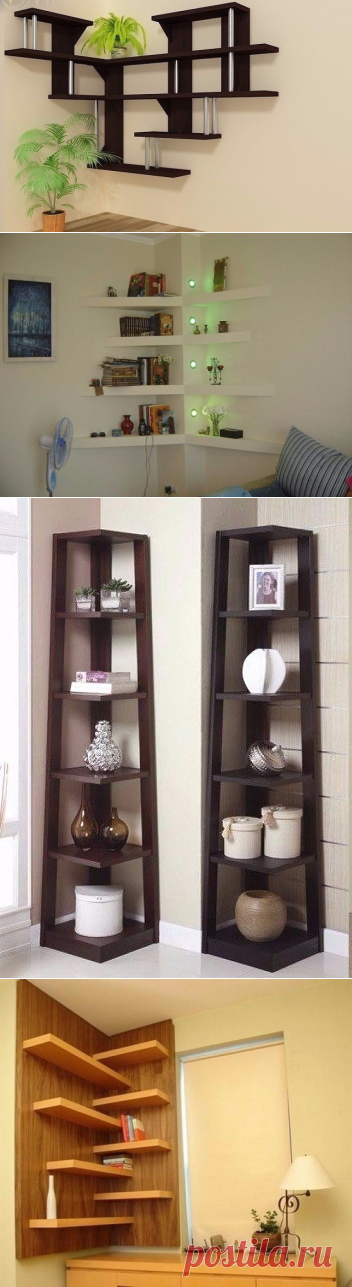 Угловые полки в интерьере